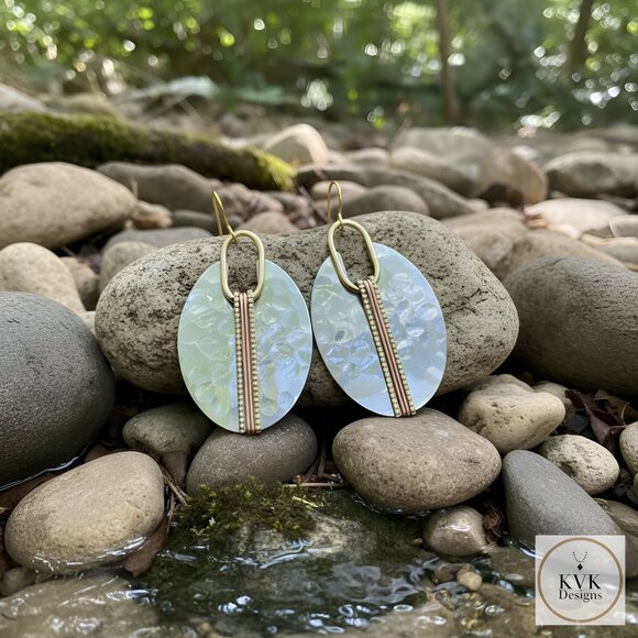 Mixed Metal Silver Oval Earrings - Boho Earrings - Picture 5 of 11